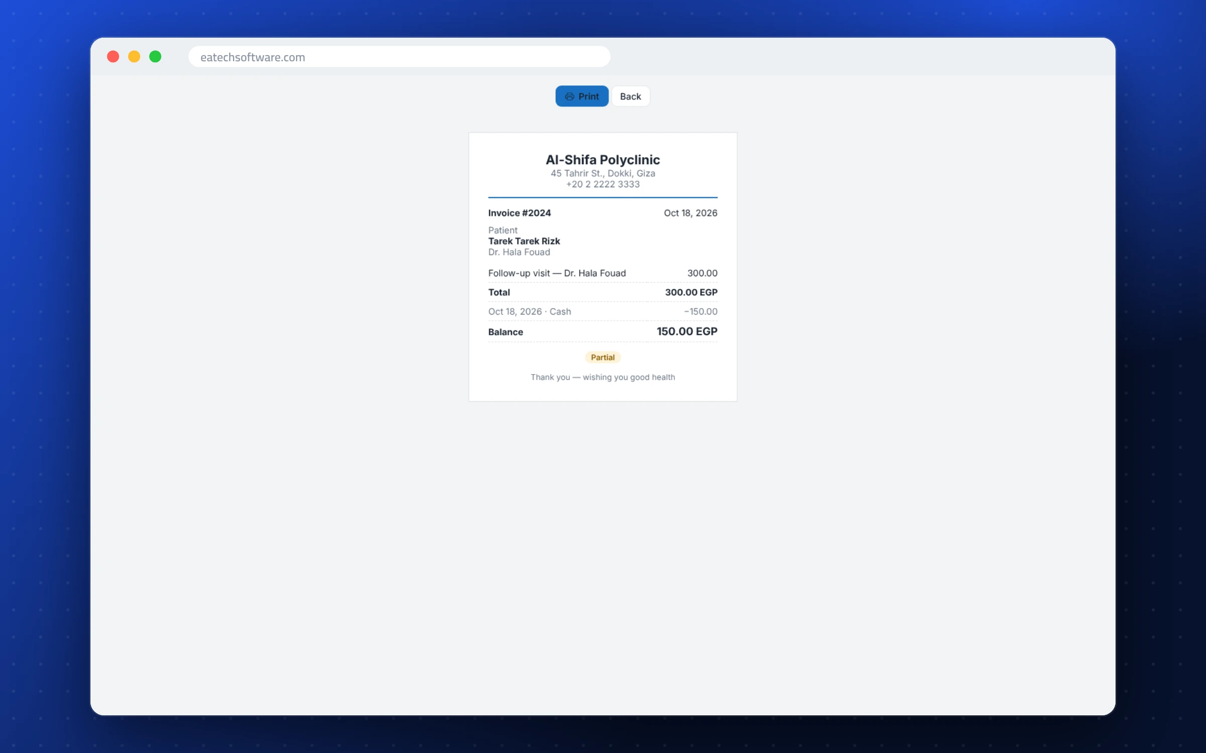 ClinicDesk — Clinic Front Desk — Printable receipt