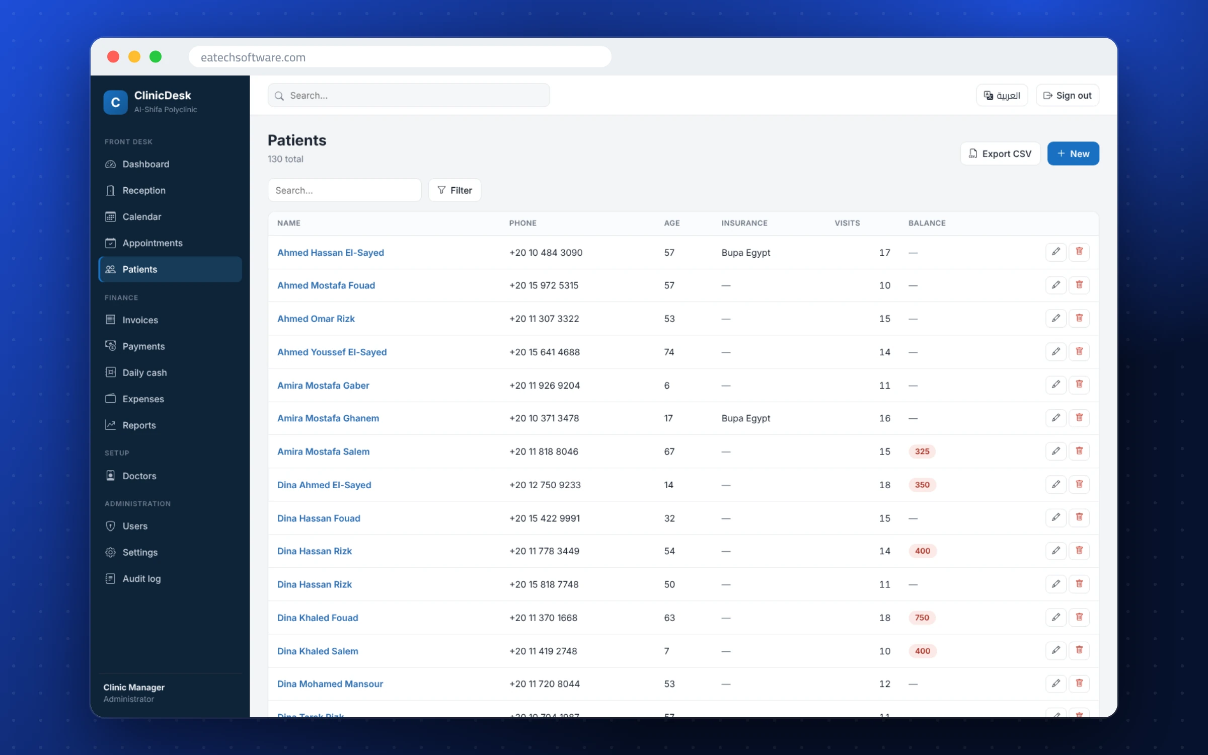 ClinicDesk — Clinic Front Desk — Patients list