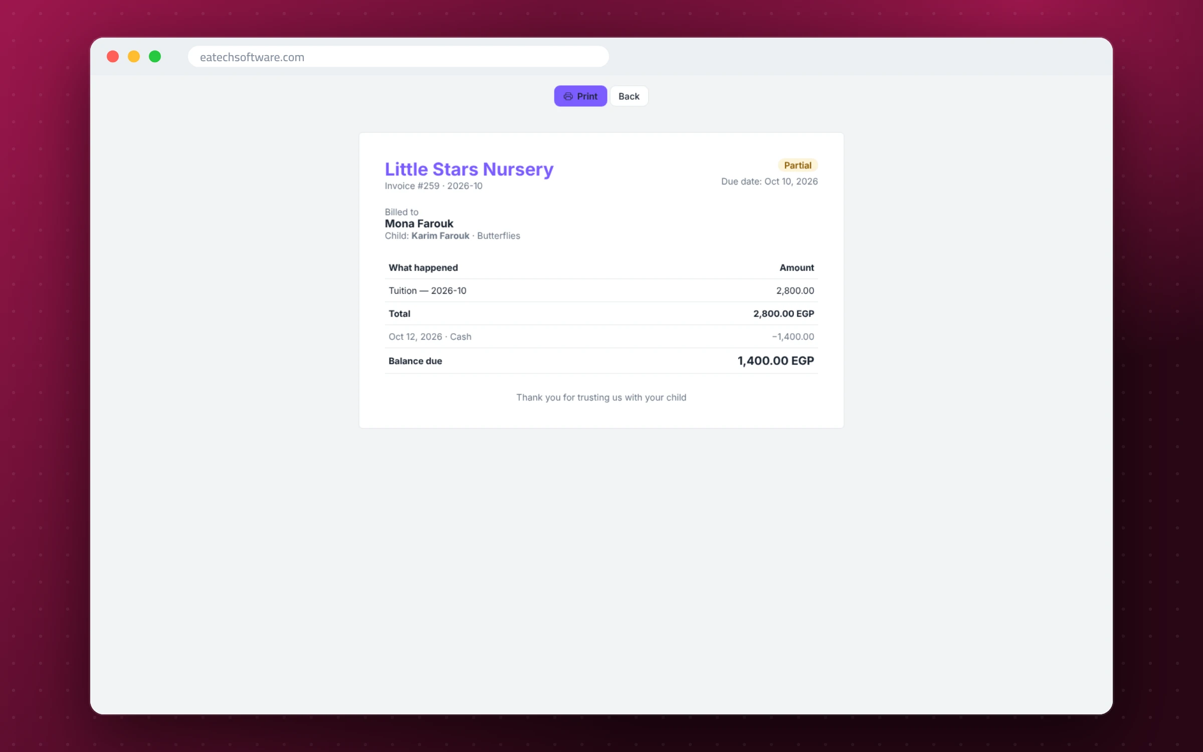 Nurtura — Nursery Management — Printable invoice