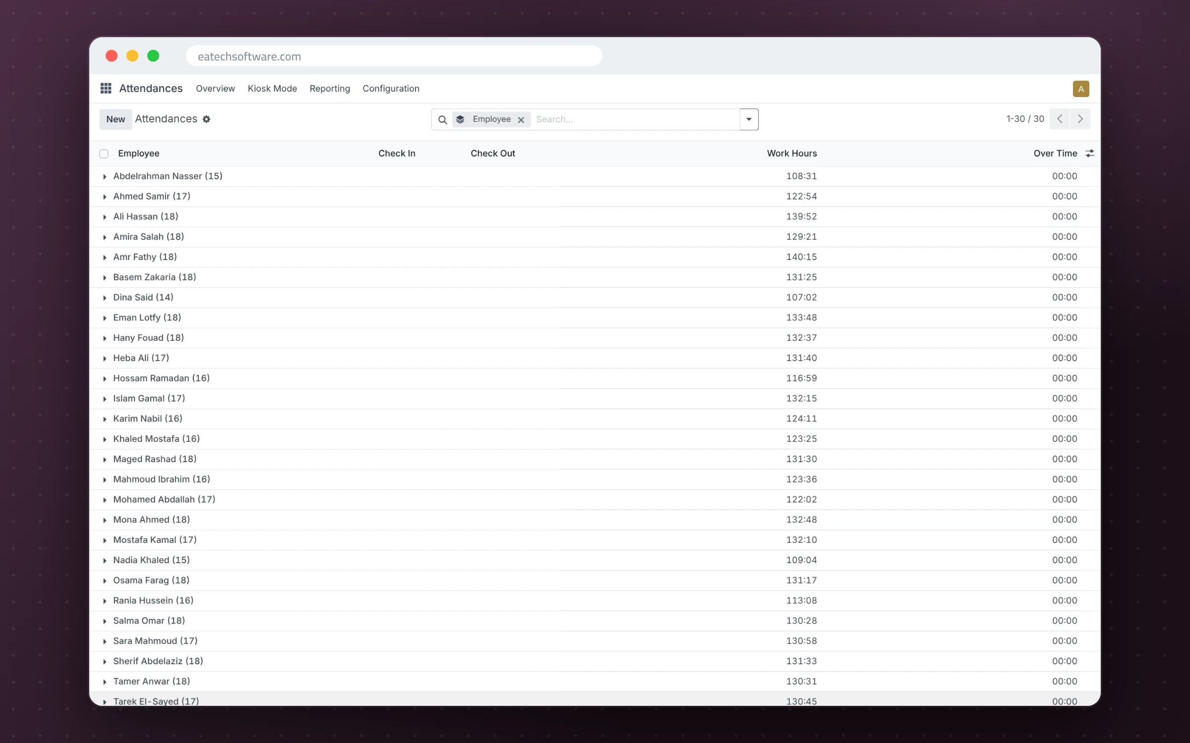 Odoo 17 Enterprise — Integrated ERP for a Large Factory — Attendance and working hours per employee