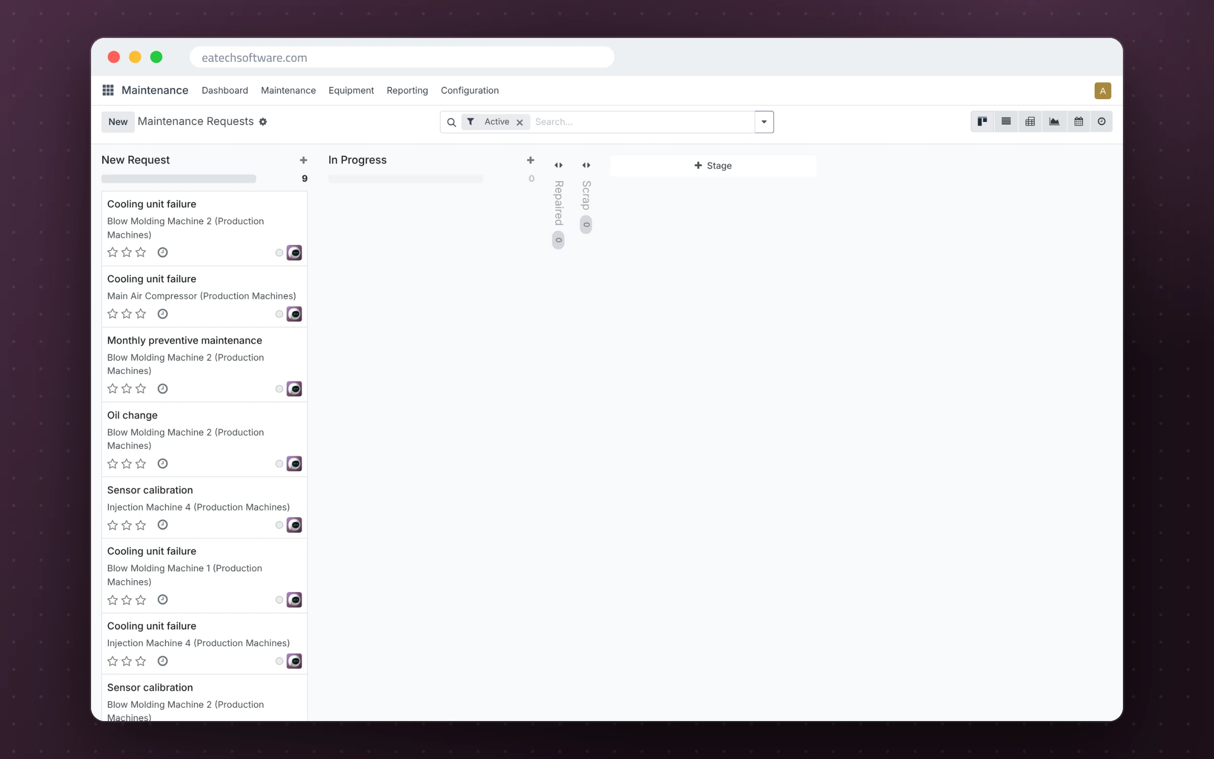 Odoo 17 Enterprise — Integrated ERP for a Large Factory — Maintenance requests for machines and equipment