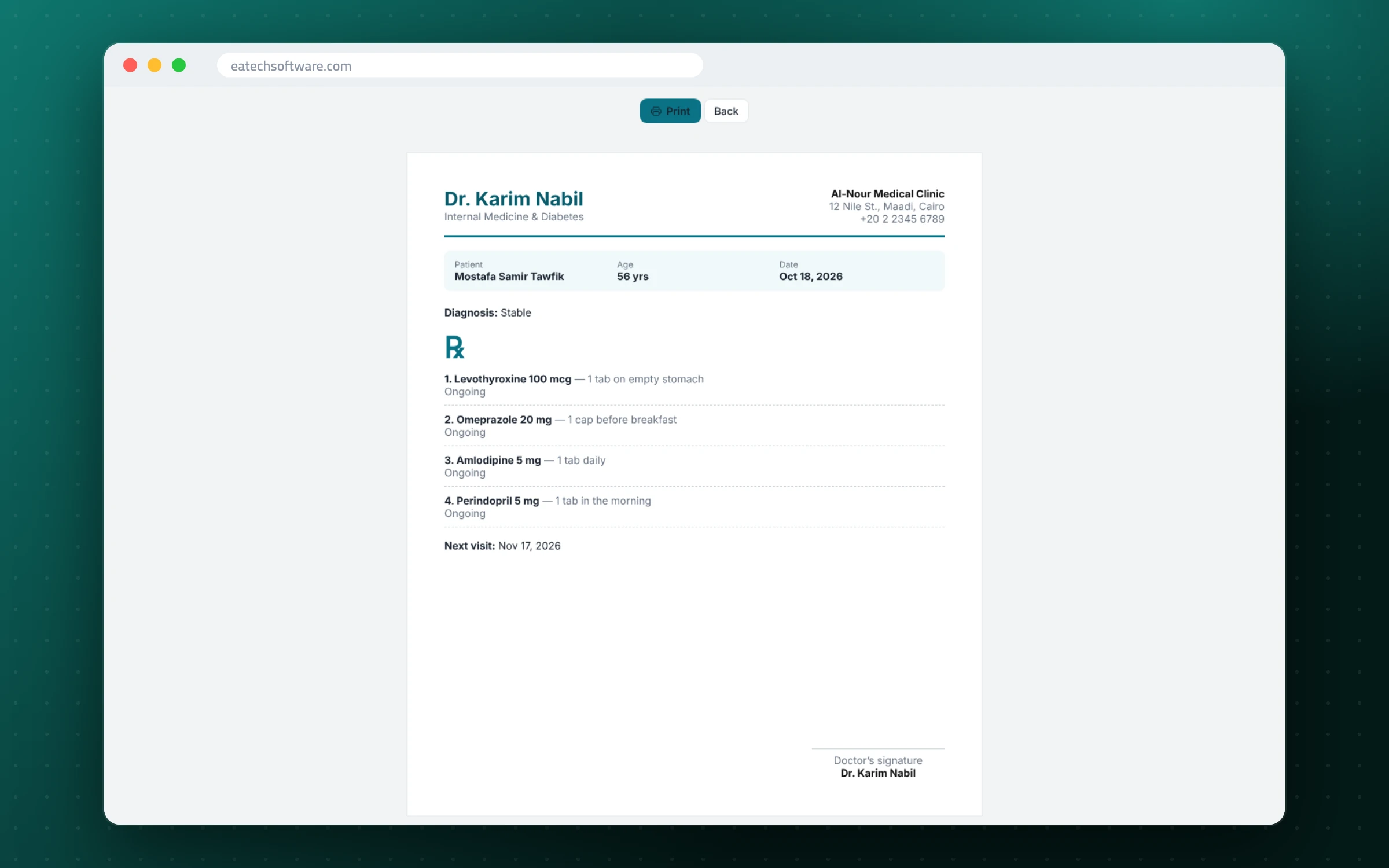 Tabibi Pro — Doctor Practice Management — Printable prescription